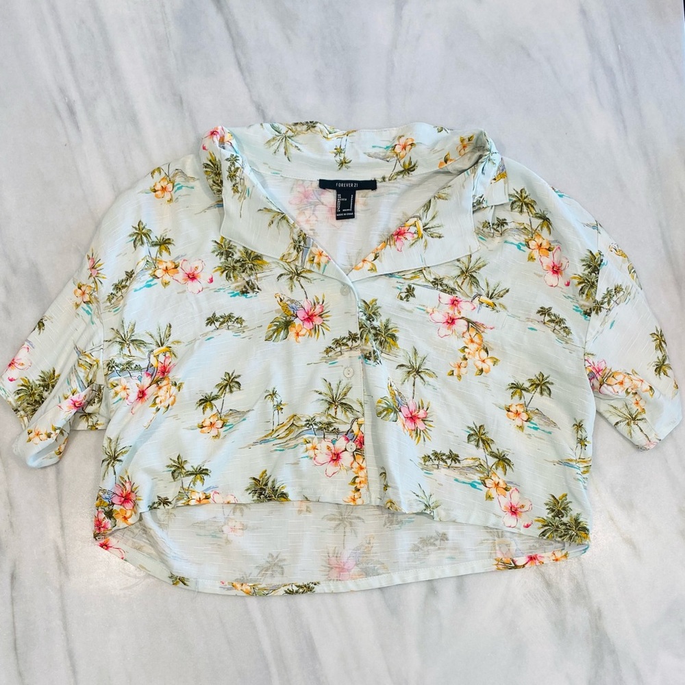 Forever 21 tropical button up crop top